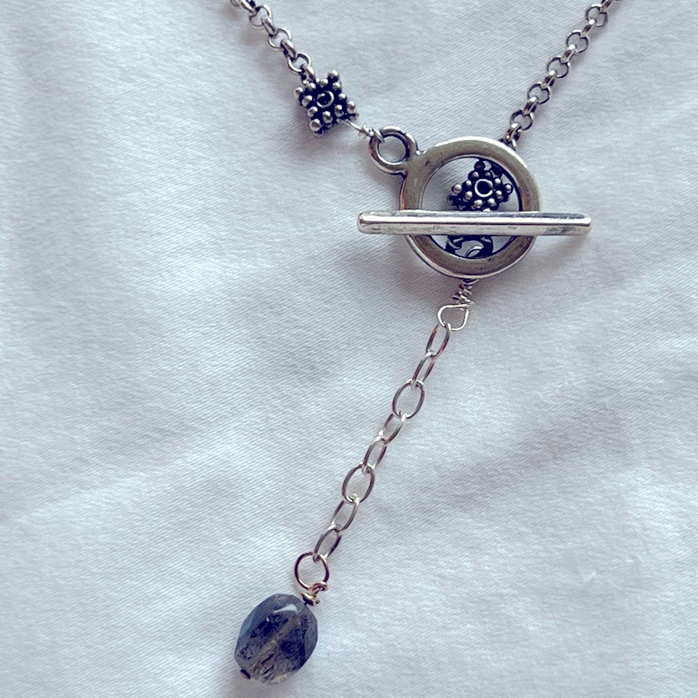 Sterling Silver Rolo Chain Necklace with labradorite accent.